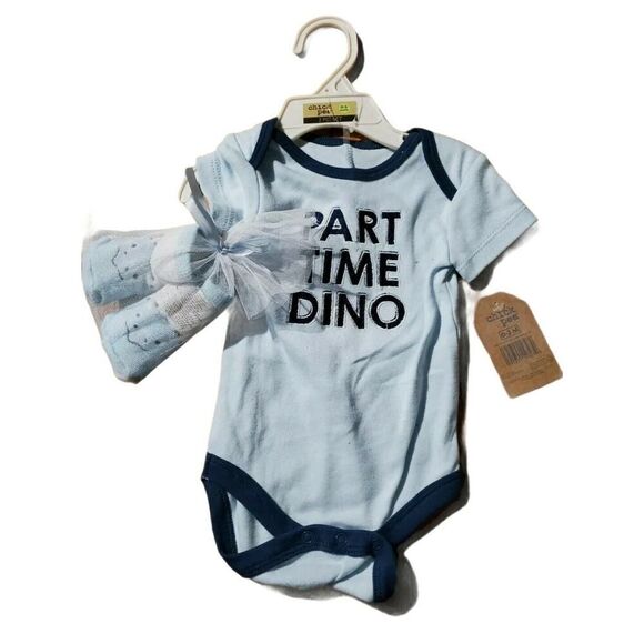 Chick Pea Part Time Dino Bodysuit Sock Gift Set - Picture 1 of 2